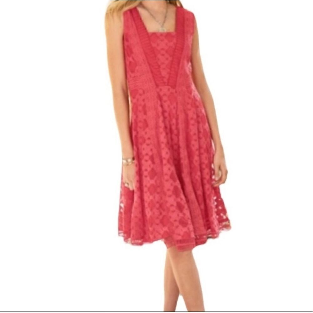Sundance Catalog True Essence Sz 10 Pink Coral Lace Dress Sleeveless Stretch